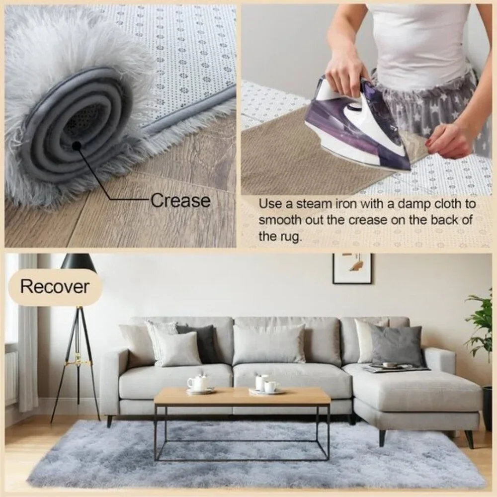 New 8x10 Grey Tie-Dye Area Rug, Fluffy Non-Slip Shag Carpet for Living Room